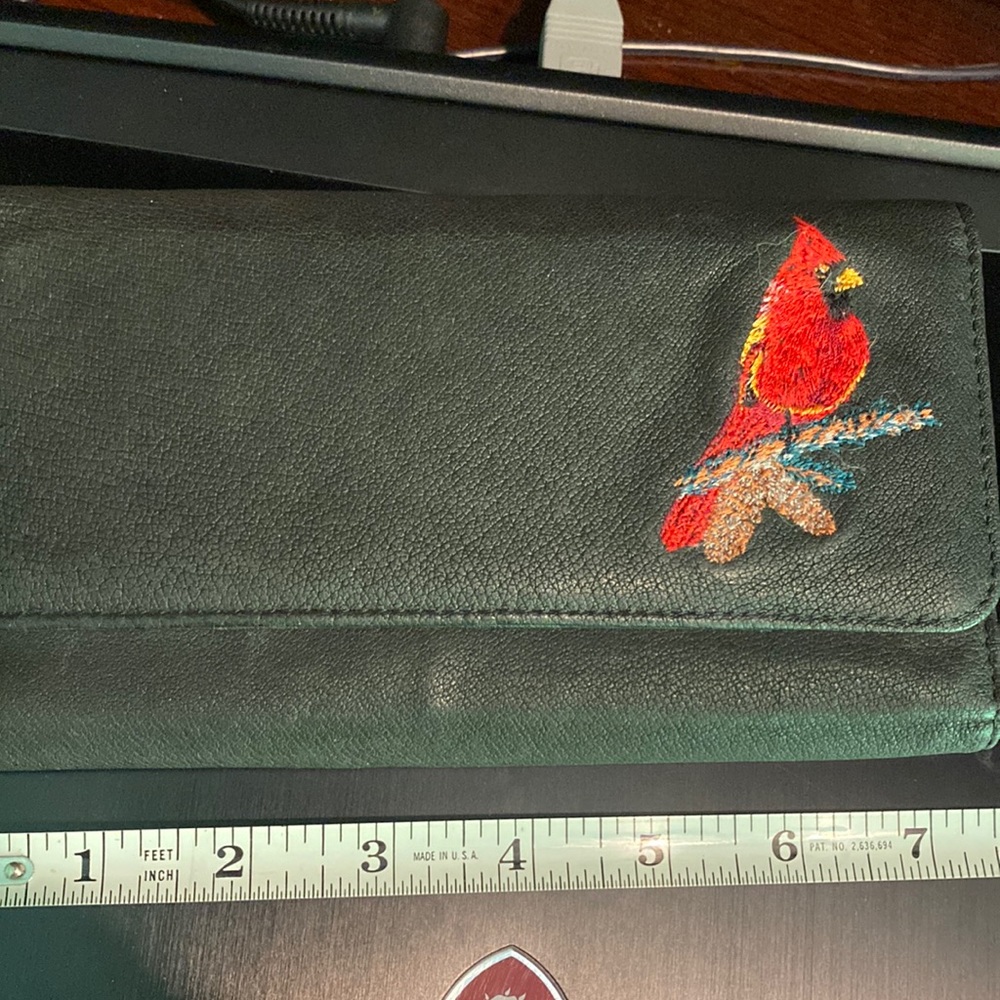 Like new wallet with cardinal embroidery